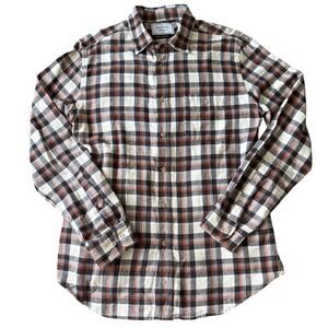 Portuguese Flannel Plaid Shirt Brown Cotton GORPCORE OldMoney Dark Academia Lg